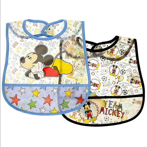 NWT❗️Disney Mickey Mouse 2 Piece Printed Bibs - Picture 1 of 3